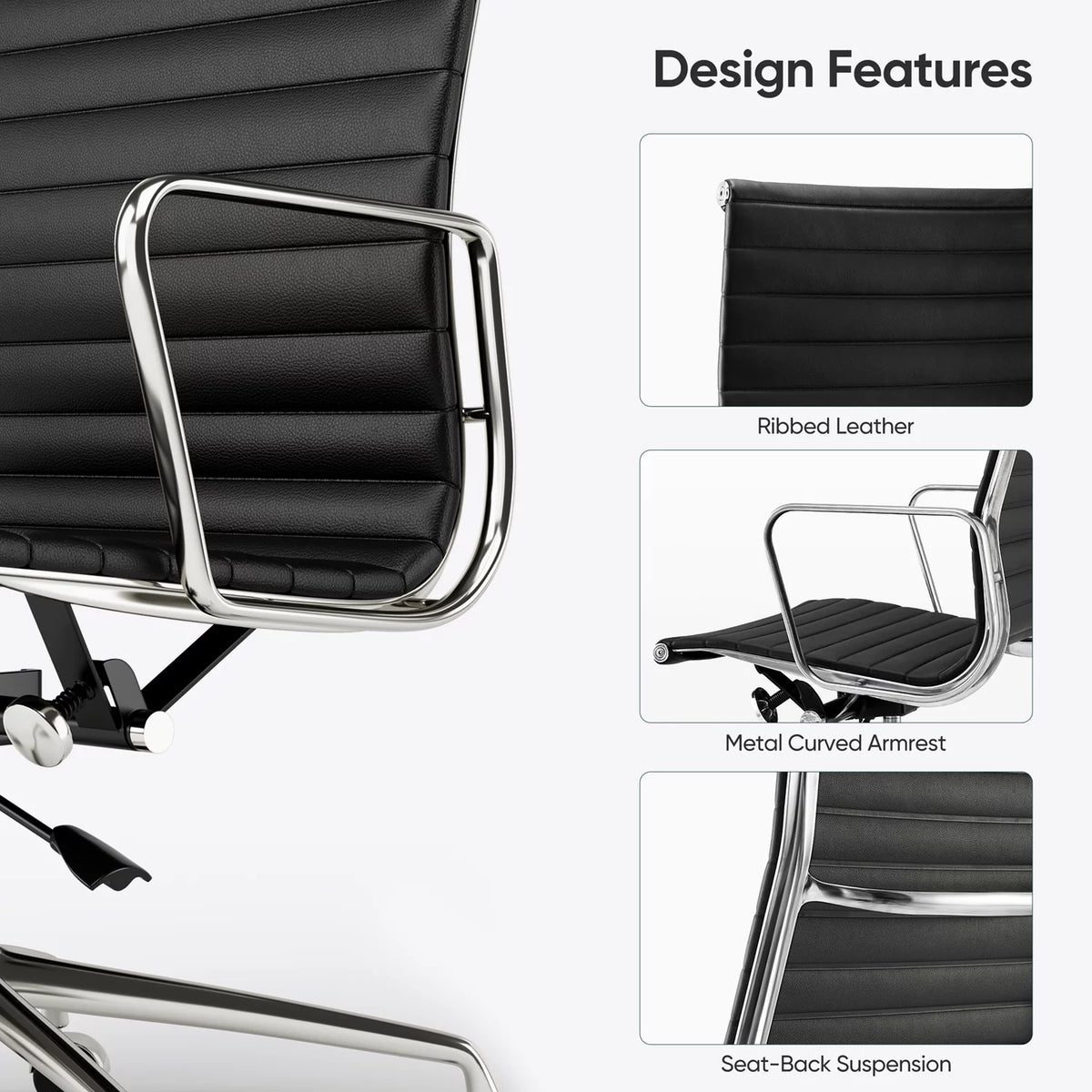 Black Ergonomic Leather Office Chair with Lumbar Support J71388