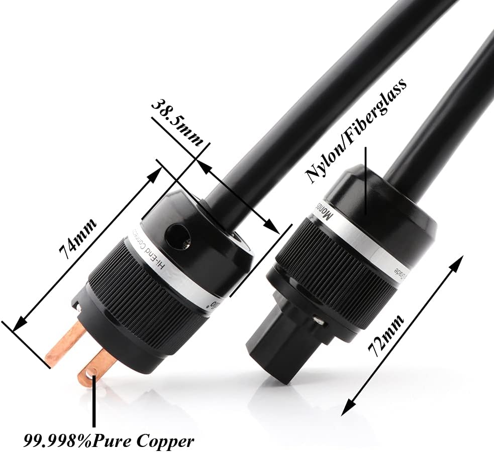11AWG Pure Copper Power Cord with US Plug and IEC320 C13 Connector 6.6ft Q8809