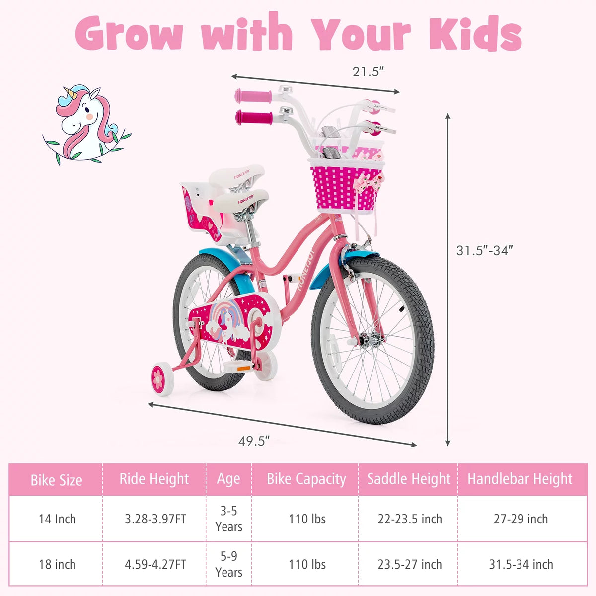 18 Inches Kids Bicycle with Training Wheels and Basket G101