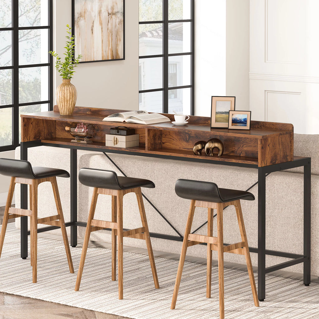 70.87 Inches Long 2-Tier Wood Console Table with Storage Shelves U6398