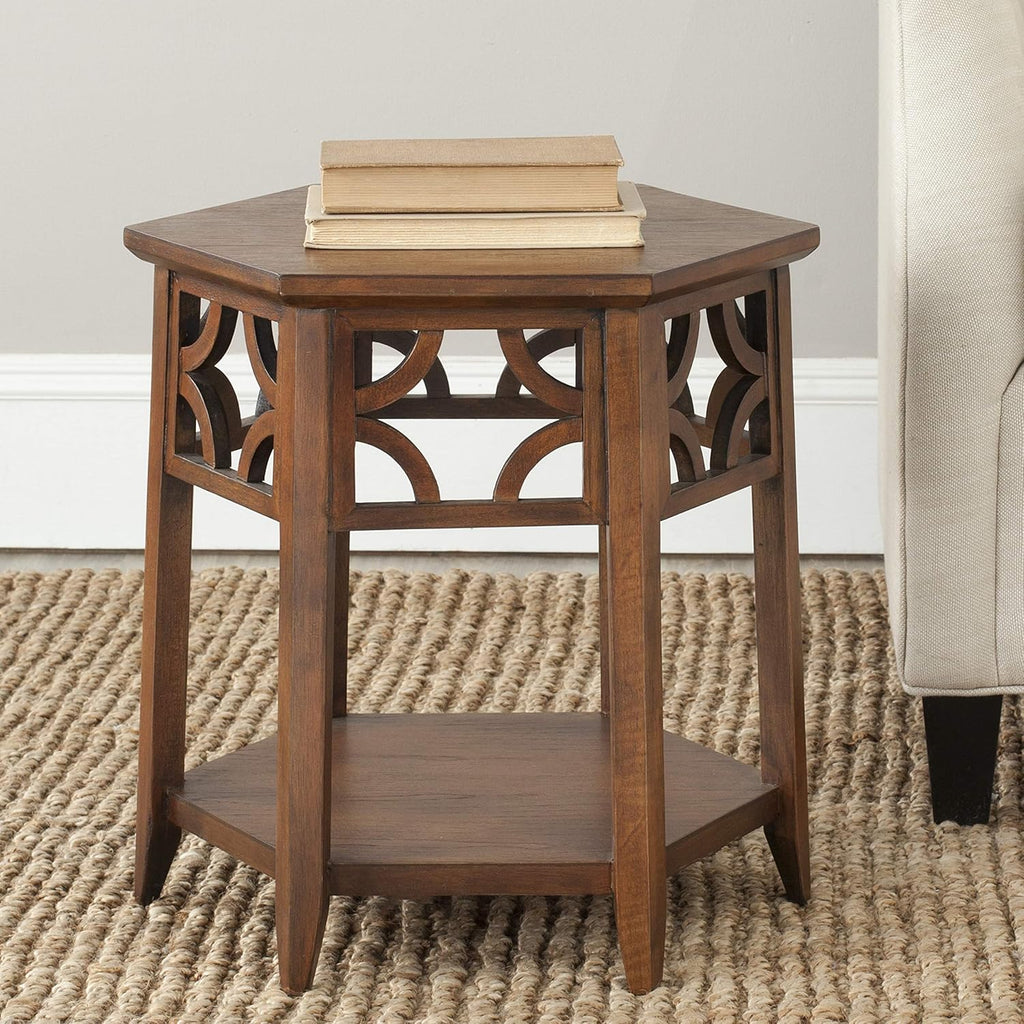 Light Brown Hexagon End Table U4475