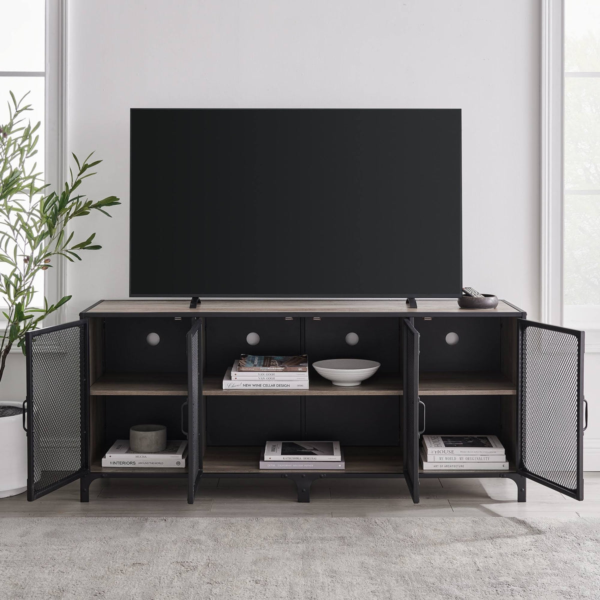 Industrial TV Stand Console Dark Walnut O144813