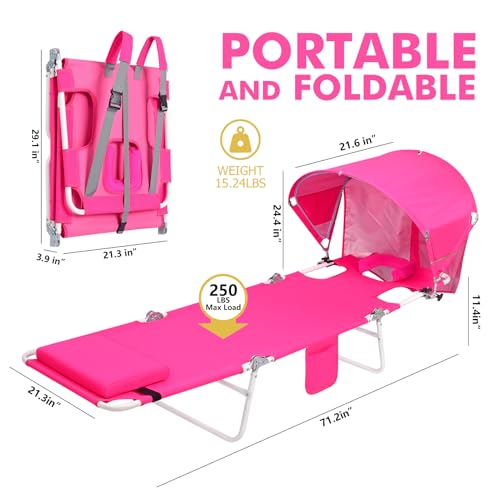 2 Pack Folding Lounge Chair with Face Hole UPF 50+ Sun Shade C5603