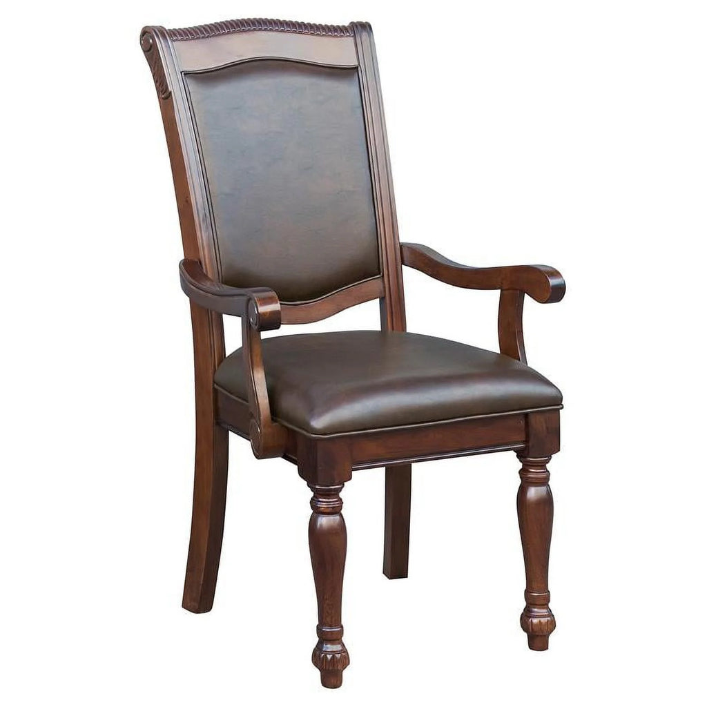 Brown Cherry Wood Dining Arm Chair Set of 2 F1075