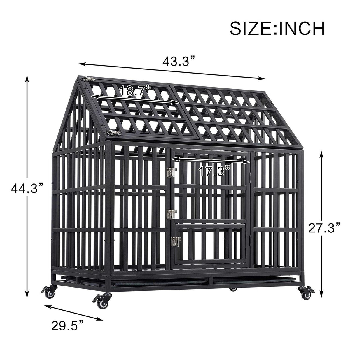 Heavy Duty Metal Dog Crate with 4 Lockable Wheels U767053