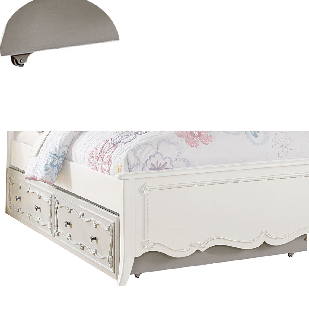 White Twin Size Wooden Trundle with Round Knobs and Caster Wheels F240