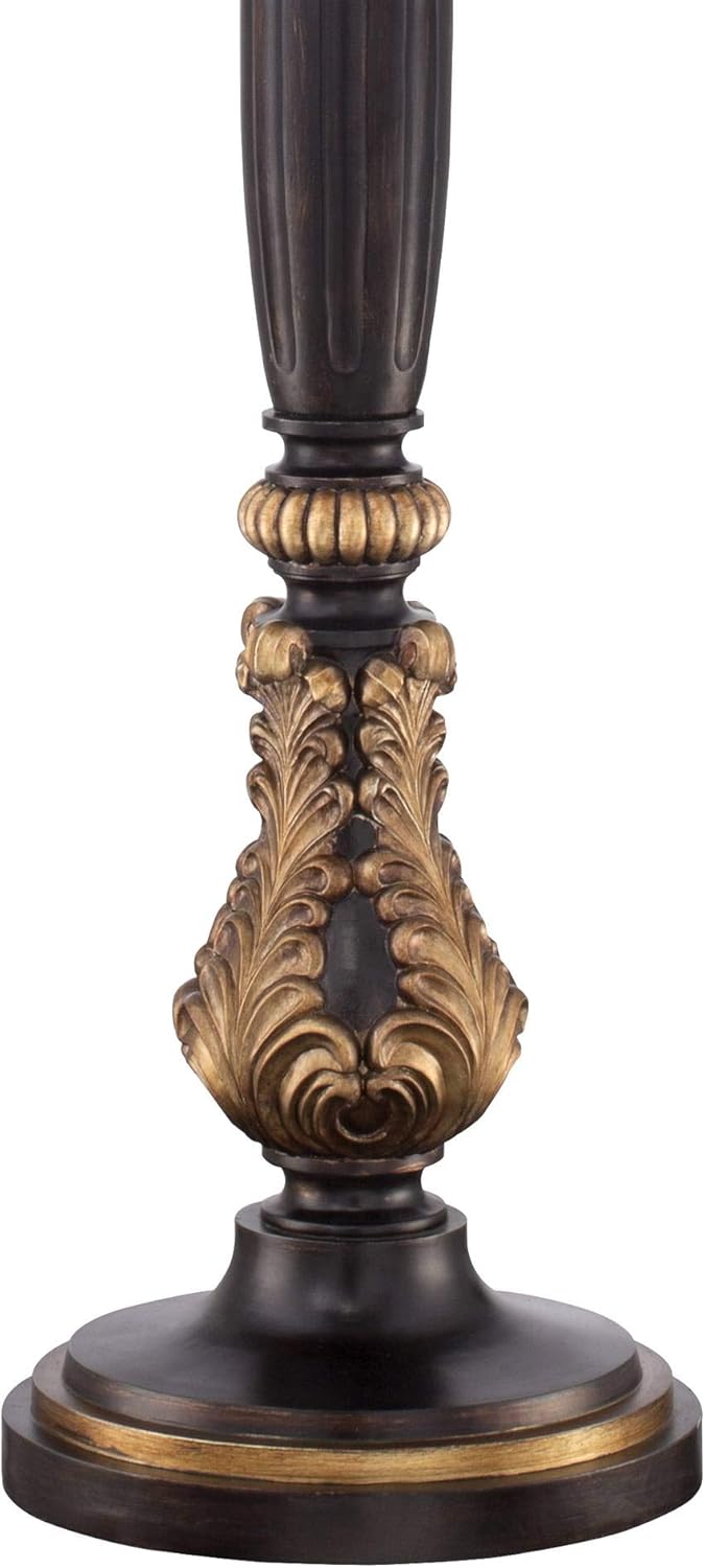 Tall Carved Wood Amber Glass Torchiere Floor Lamp K460