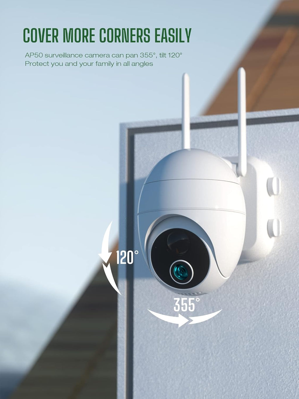 Wireless Outdoor Security Camera, 360° PTZ 1080P Night Vision B597