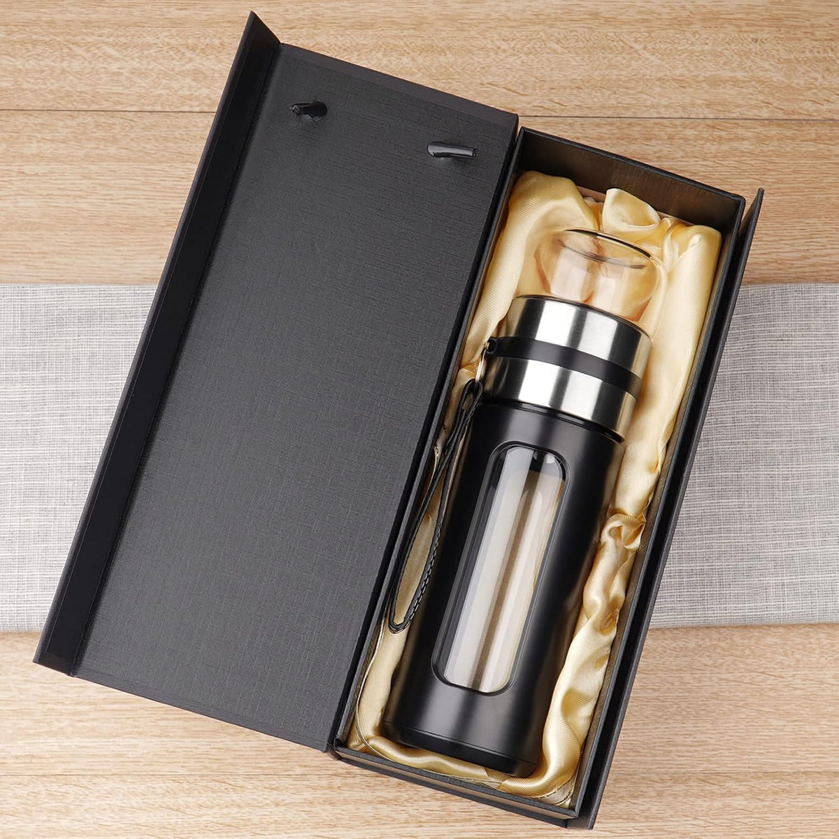 Glass Tea Infuser Bottle Double Wall Borosilicate Travel Tumbler Mug with Strainer T7112