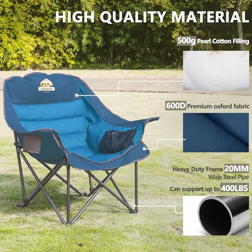 Oversized XL Padded Camping Chair Heavy Duty Portable Folding with Side Pocket Cup Holder T340242