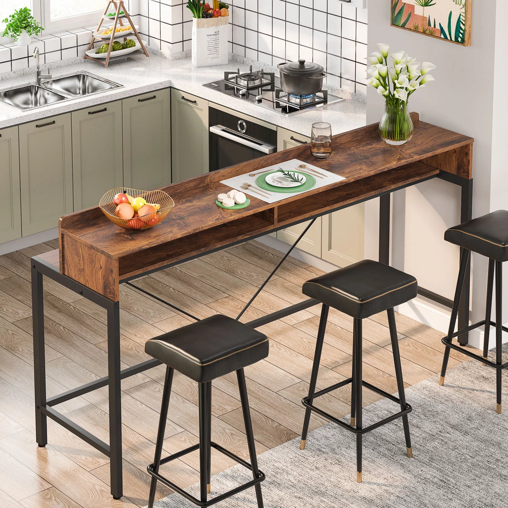 70.87 Inches Long 2-Tier Wood Console Table with Storage Shelves U6398