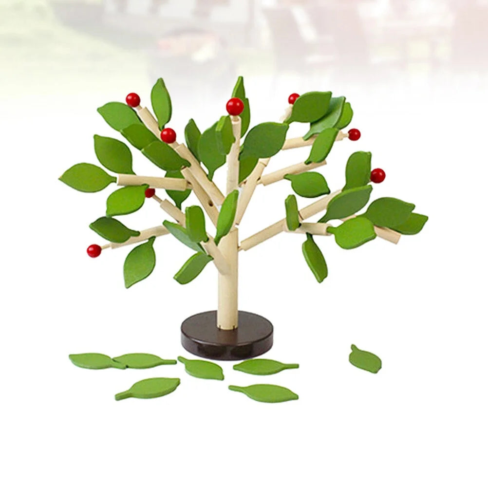 Wooden Tree Blocks Building Set with Leaves (Green) V47779