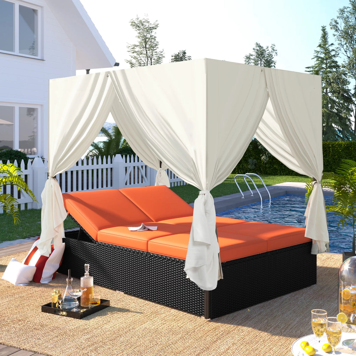 Outdoor Patio Wicker Sunbed Daybed with Cushions T735
