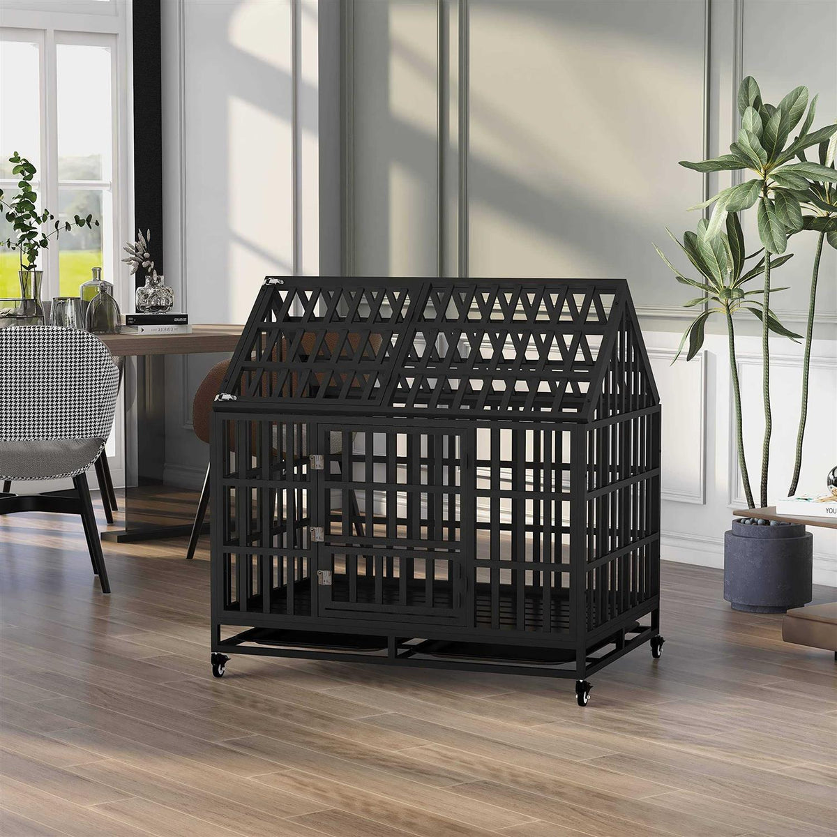 Heavy Duty Metal Dog Crate with 4 Lockable Wheels U767053
