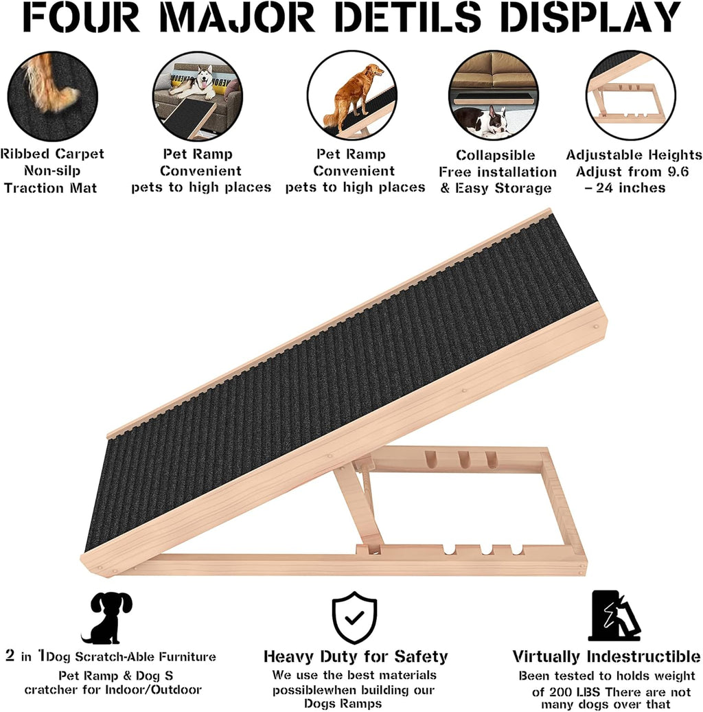 Adjustable Folding Pet Ramp with Non Slip Carpet Surface B56077