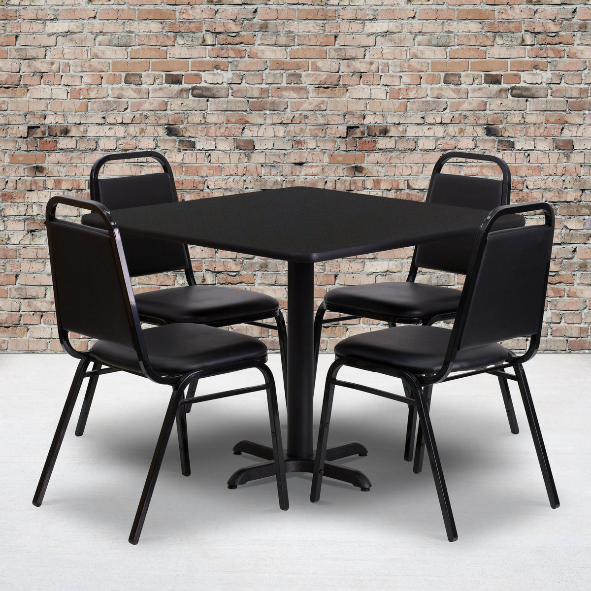 Black Laminate Table Set with 4 Banquet Chairs G4849