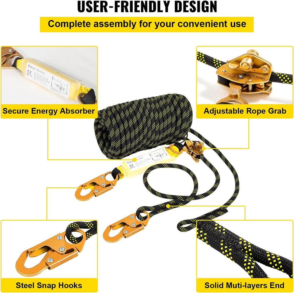 25 ft Polyester Fall Protection Rope with Alloy Steel Rope Grab, Pack of 2 T226