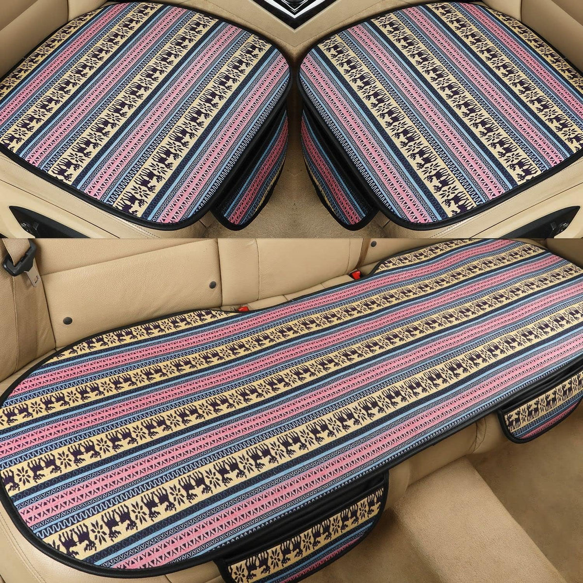 3 Packs Houndstooth Fabric Bottom Car Seat Covers with Rear Bench Seat Cover D4763