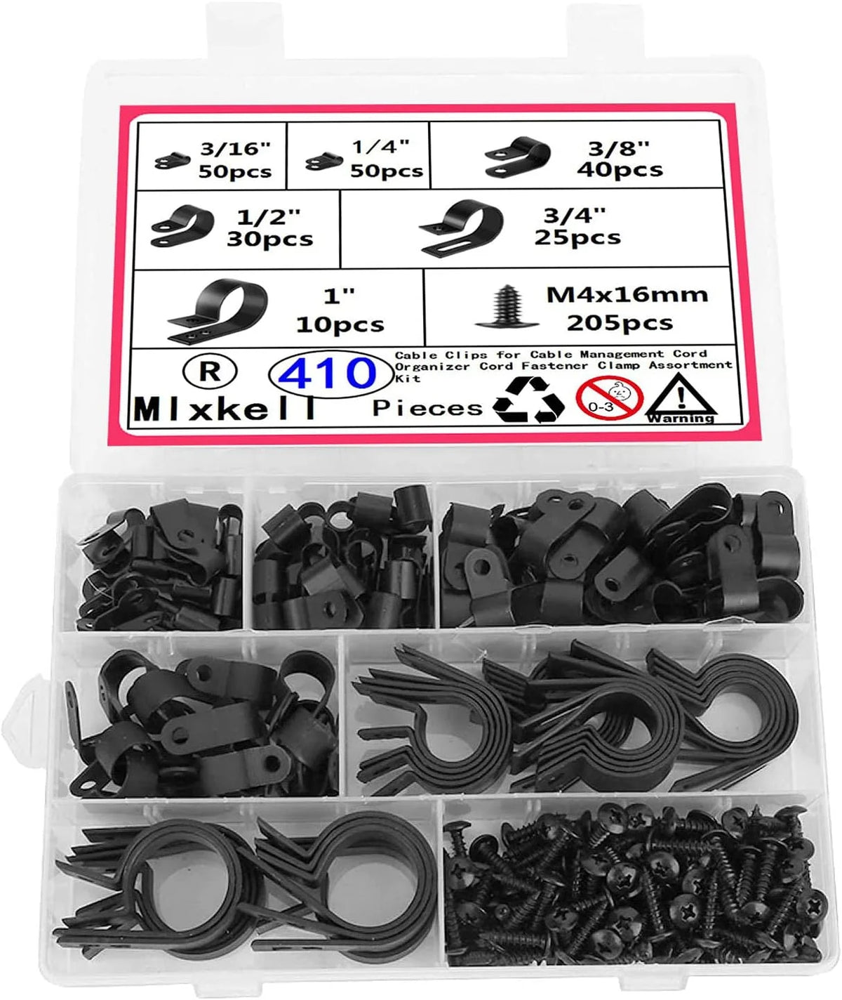 Black Nylon Cable Clips 6 Sizes 410 PCS F8184
