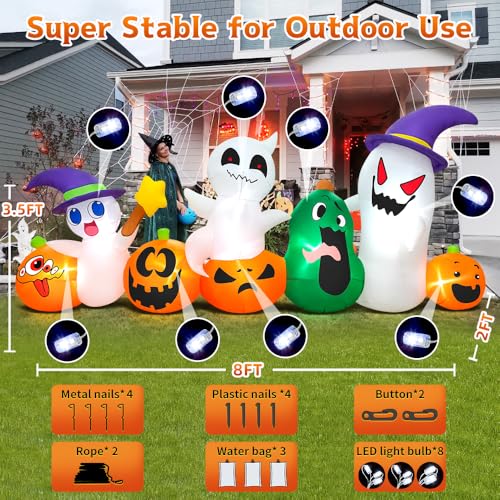 8 FT Inflatable Ghost with Pumpkin Led Light X7557