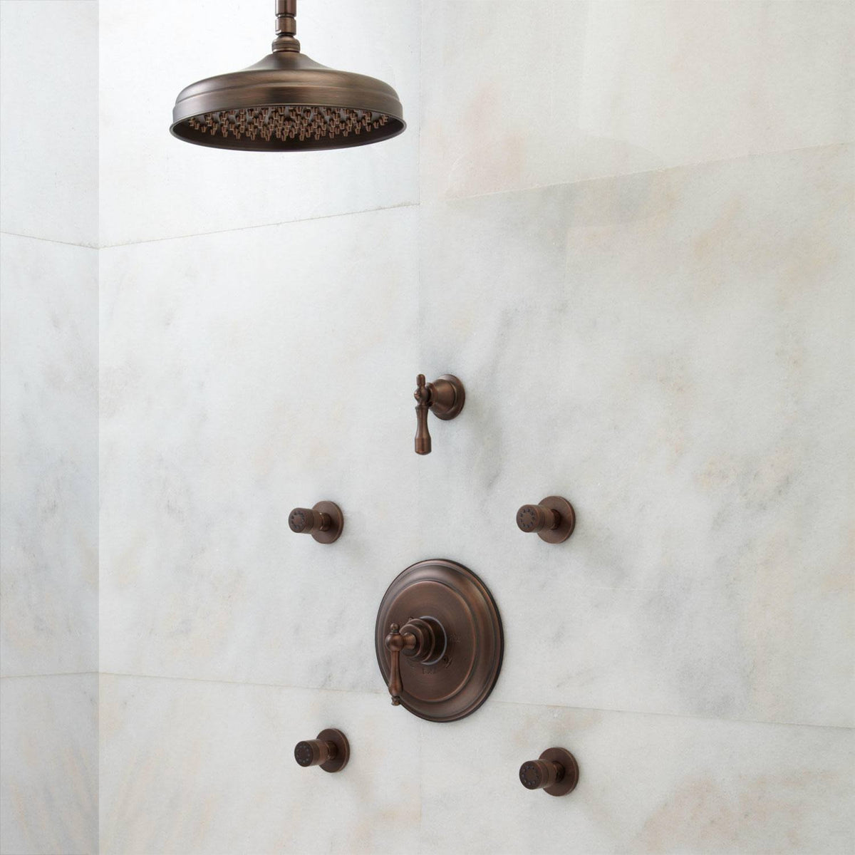 Pressure Balanced Shower System with Rain Shower Head and Body Sprays A8661