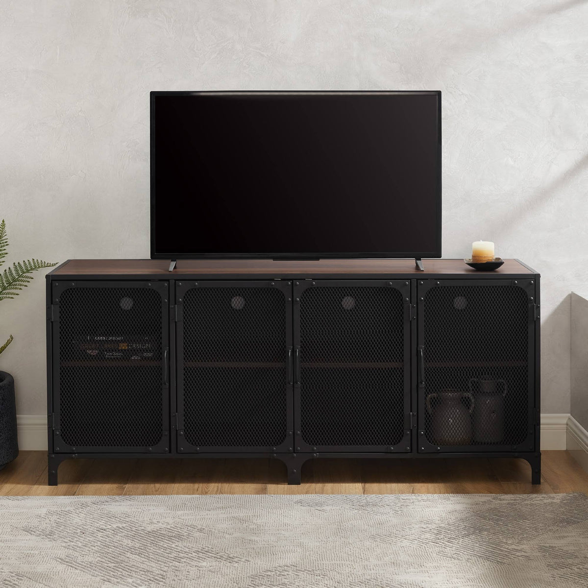 Industrial TV Stand Console Dark Walnut O144813