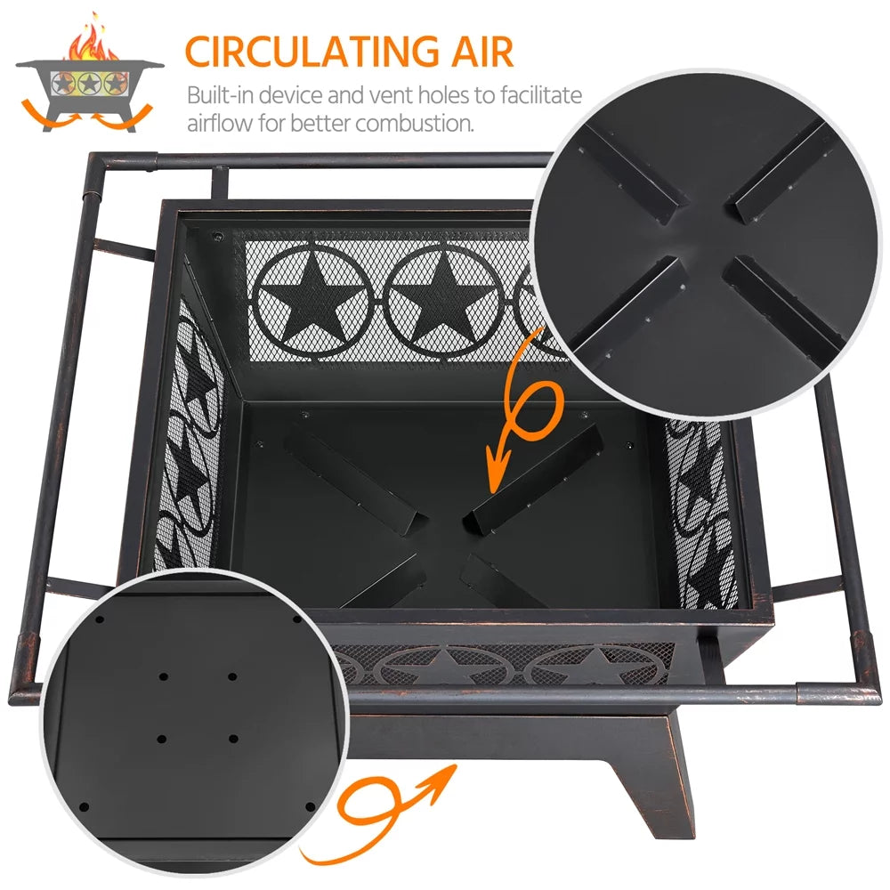 32in Square Steel Fire Pit with Mesh Cover R311897