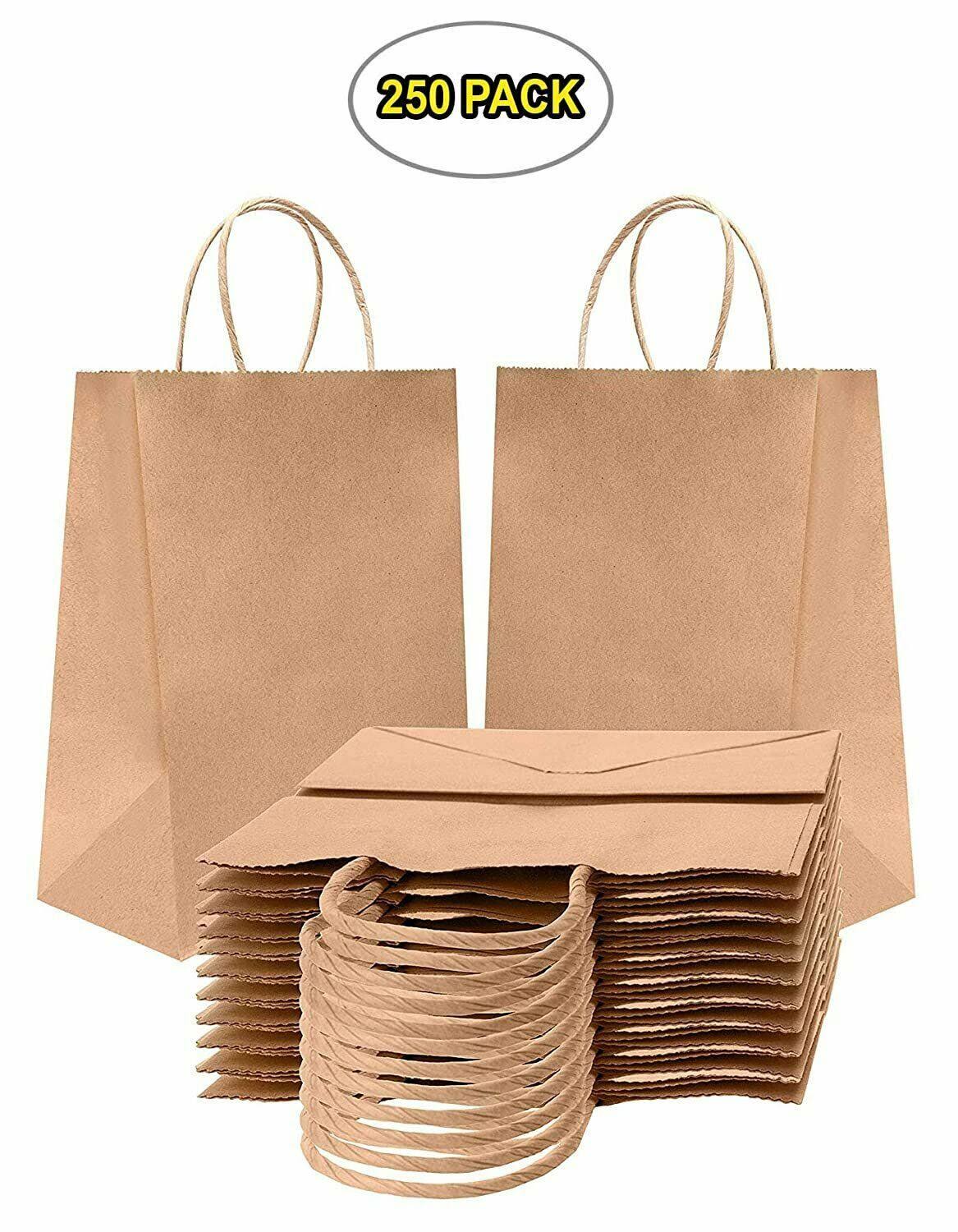 250 Brown Kraft Paper Shopping Bags 8 x 4.75 x 10.5 Y629666