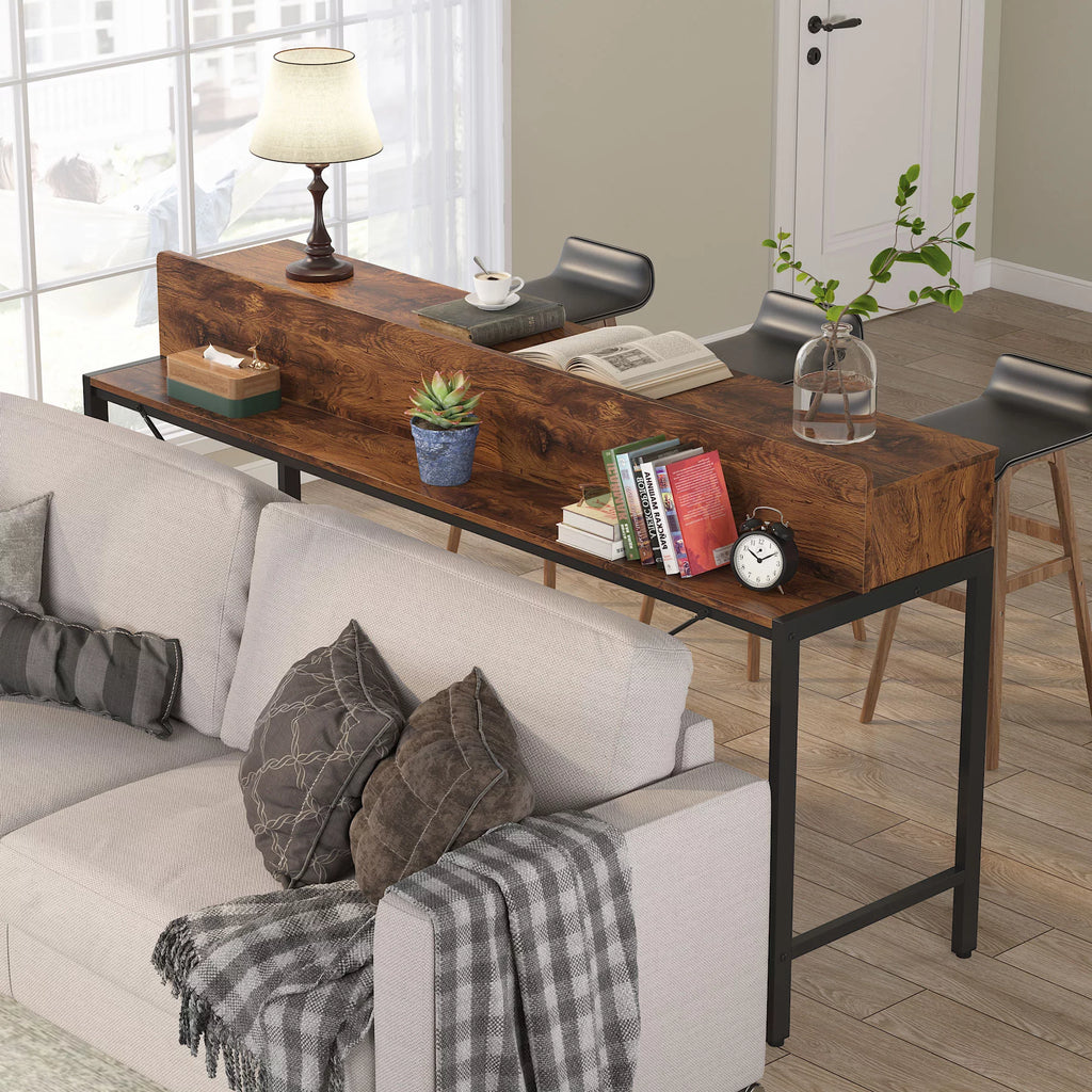 70.87 Inches Long 2-Tier Wood Console Table with Storage Shelves U6398