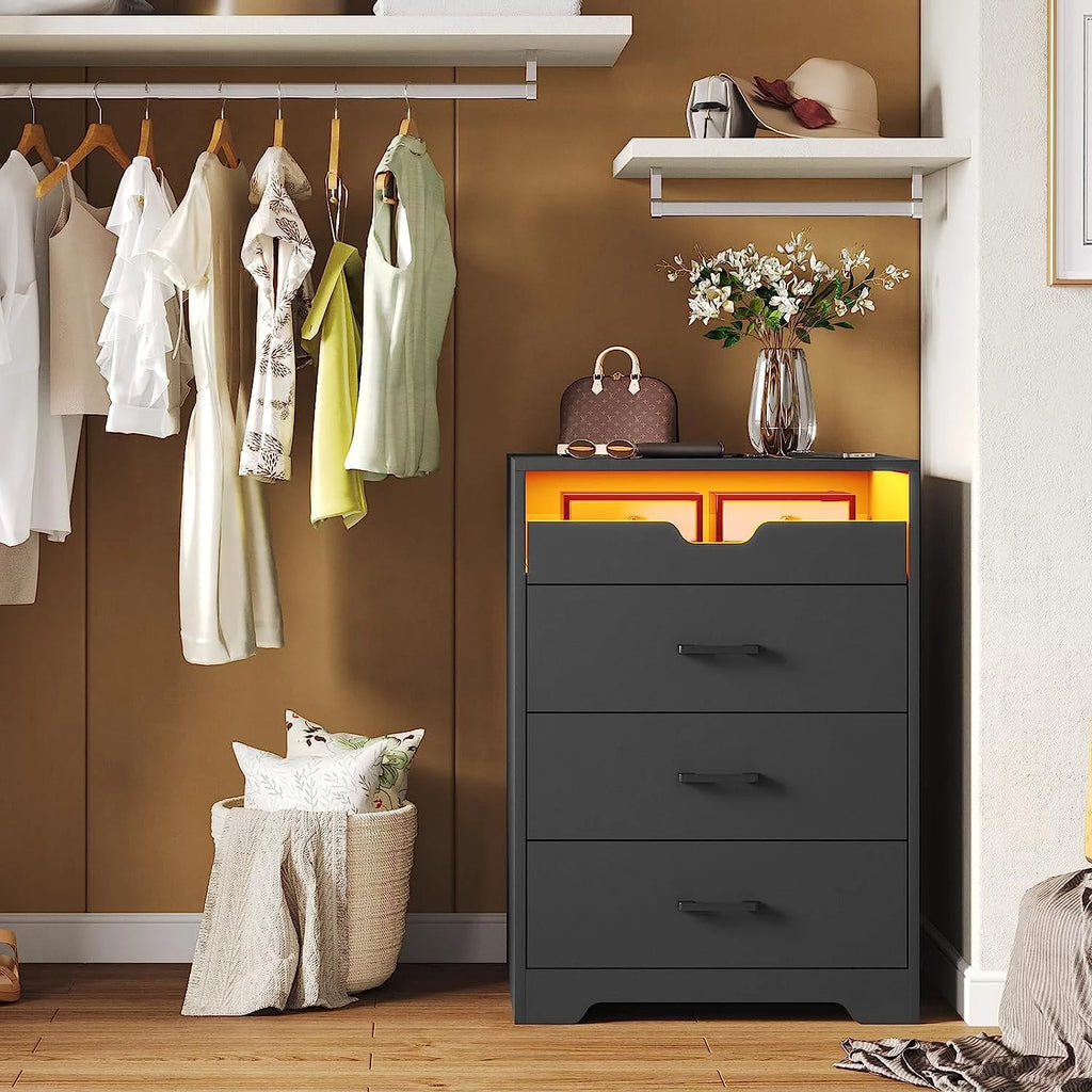 3 Drawers Black Dresser with LED Lights P2239