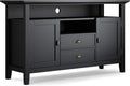 Black 72 inch Wide Solid Wood TV Media Stand with Storage Shelves and Cabinets I761003