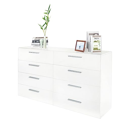 8 Drawer Black Wood Lateral Dresser with Metal Handles G974