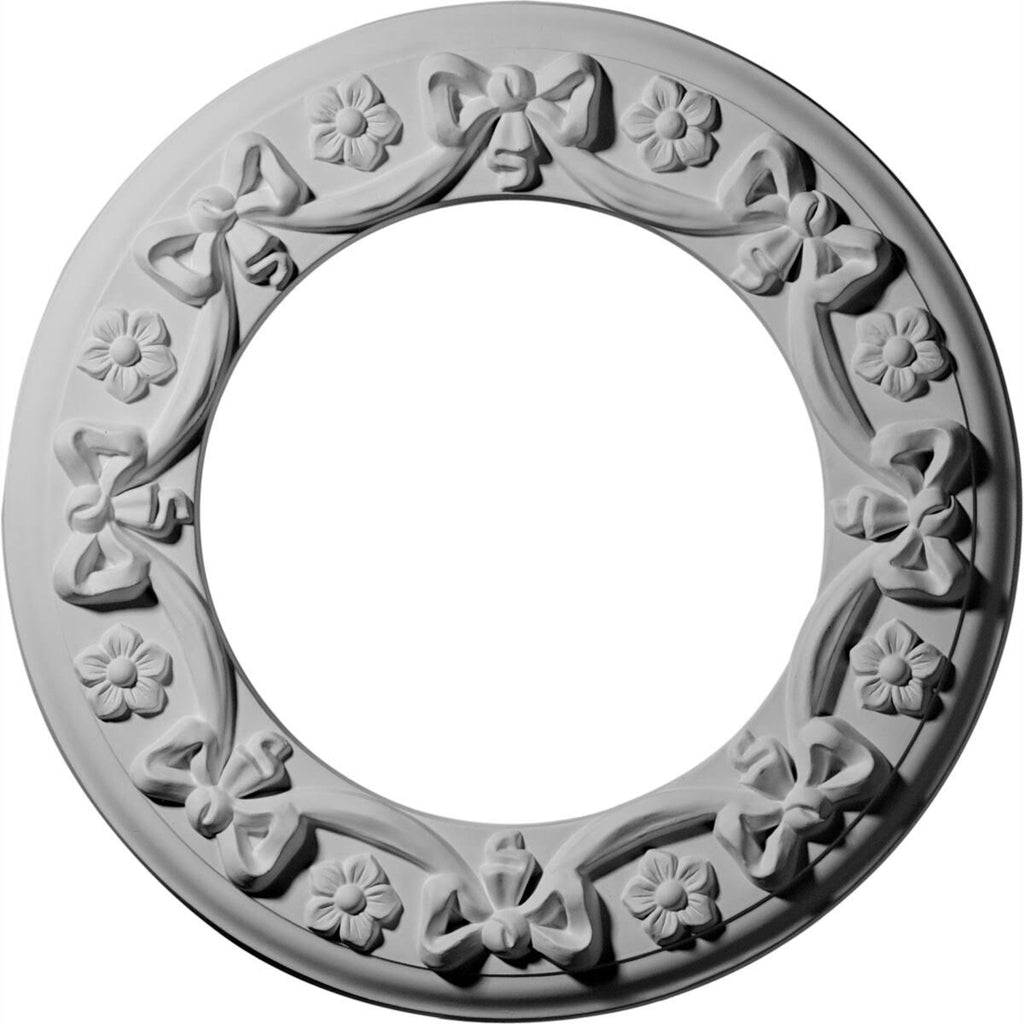 12 1/4x22OD x 7 1/2x22ID x 7/8x22P Ribbon with Bow Ceiling Medallion, Hand-Painted Pale Gold S443634