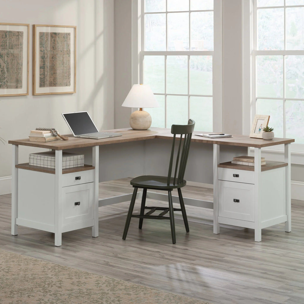 L-Shaped White Engineered Wood Desk H44038