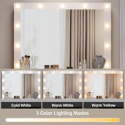 White Vanity Desk with Mirror and Lights A96543