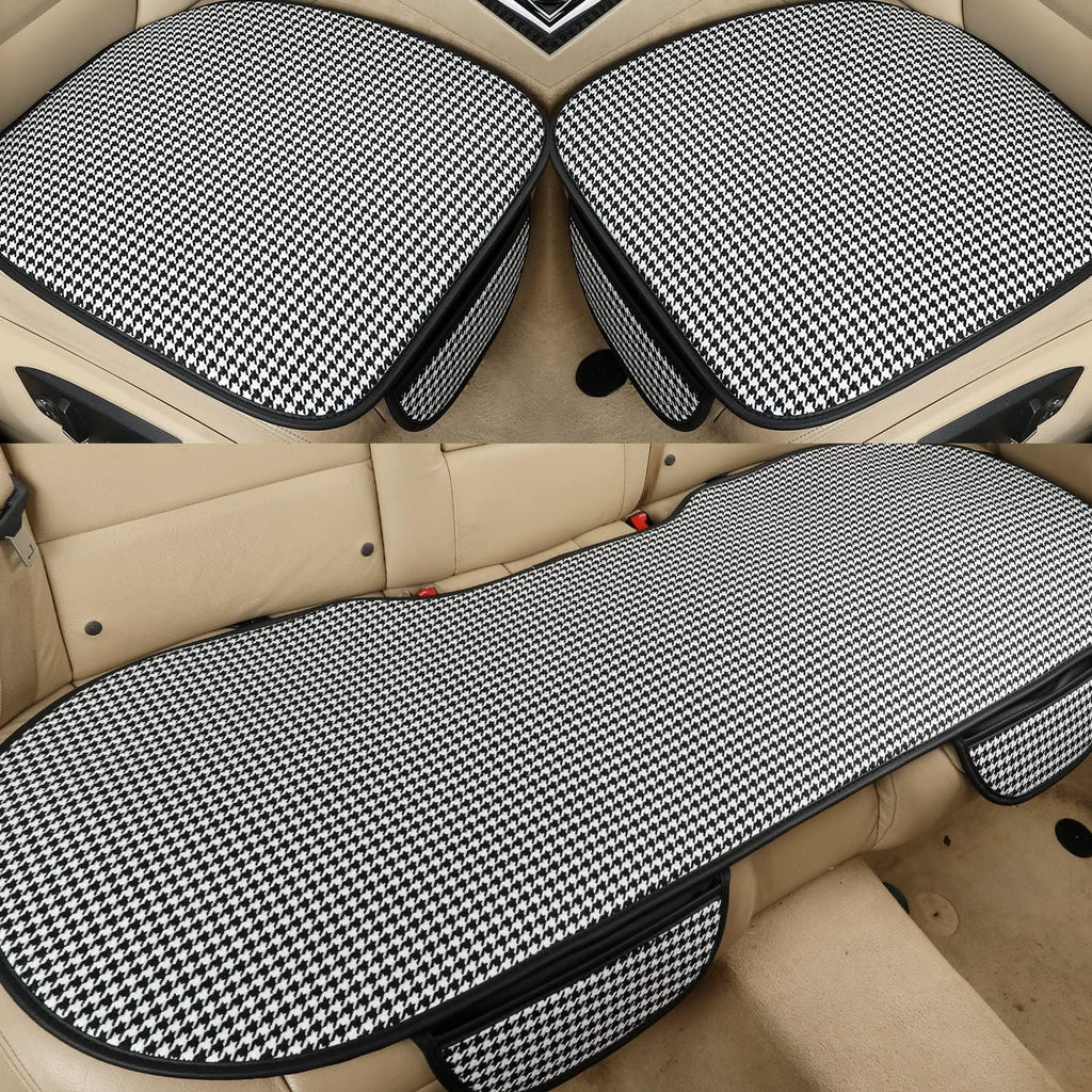 3 Packs Houndstooth Fabric Bottom Car Seat Covers with Rear Bench Seat Cover D4763