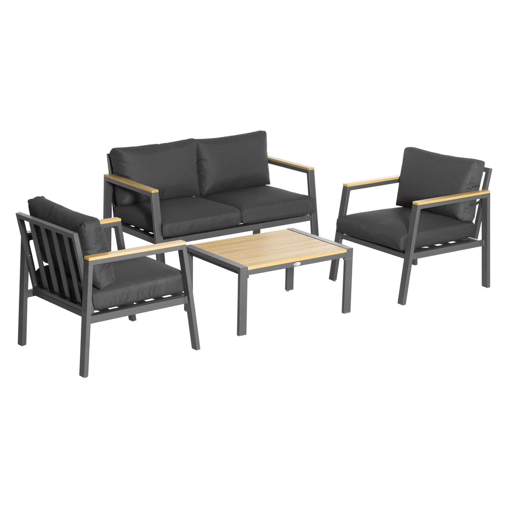 4 Piece Patio Furniture Set with 2 Armchairs, Loveseat Sofa, Center Coffee Table, Cushions, Dark Gray V591
