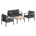 4 Piece Patio Furniture Set with 2 Armchairs, Loveseat Sofa, Center Coffee Table, Cushions, Dark Gray V591