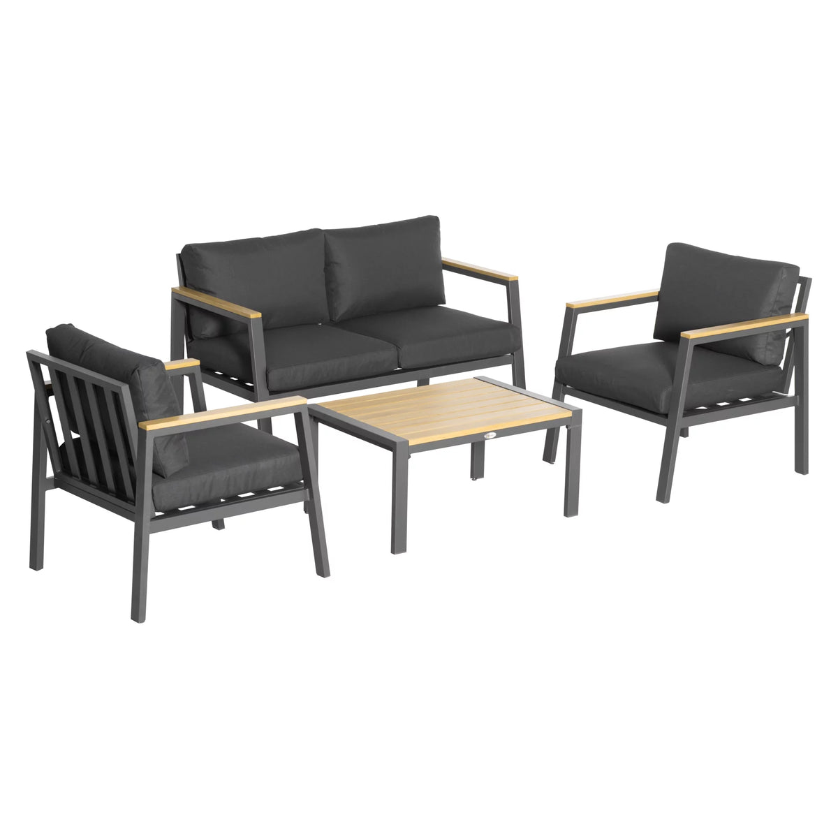 4 Piece Patio Furniture Set with 2 Armchairs, Loveseat Sofa, Center Coffee Table, Cushions, Dark Gray V591