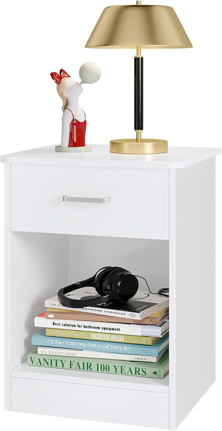 Black 2 Tier Nightstand with Drawer and Storage Cabinet J49612
