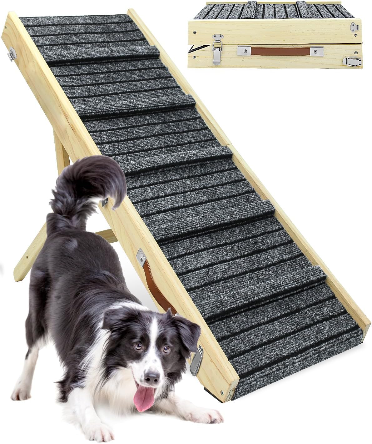47.2" Long Wooden Folding Pet Ramp with Non-Slip Traction Mat (Grey) H15860