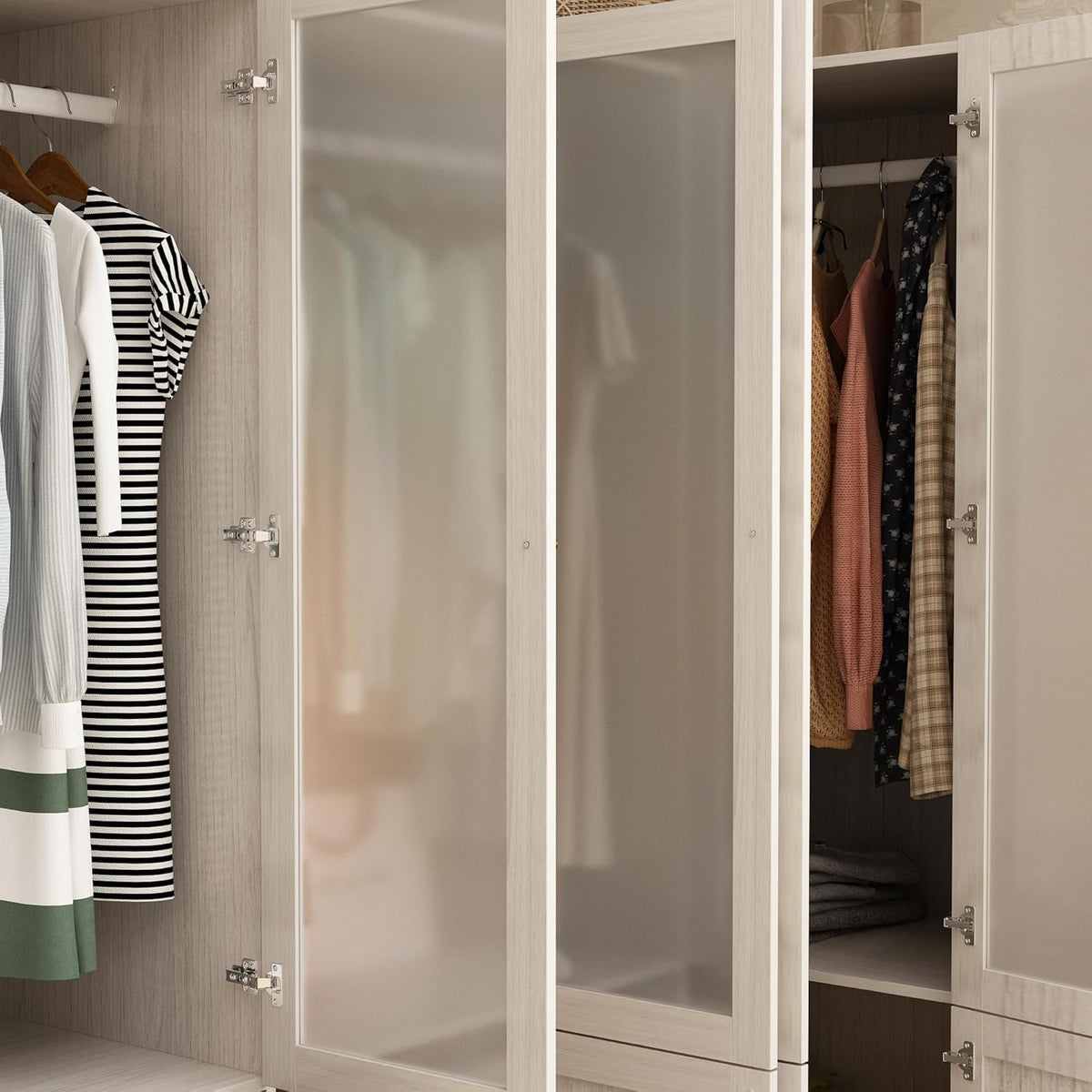 98.4" L Warm Grey 6 Door Wooden Armoire Wardrobe Closet X656