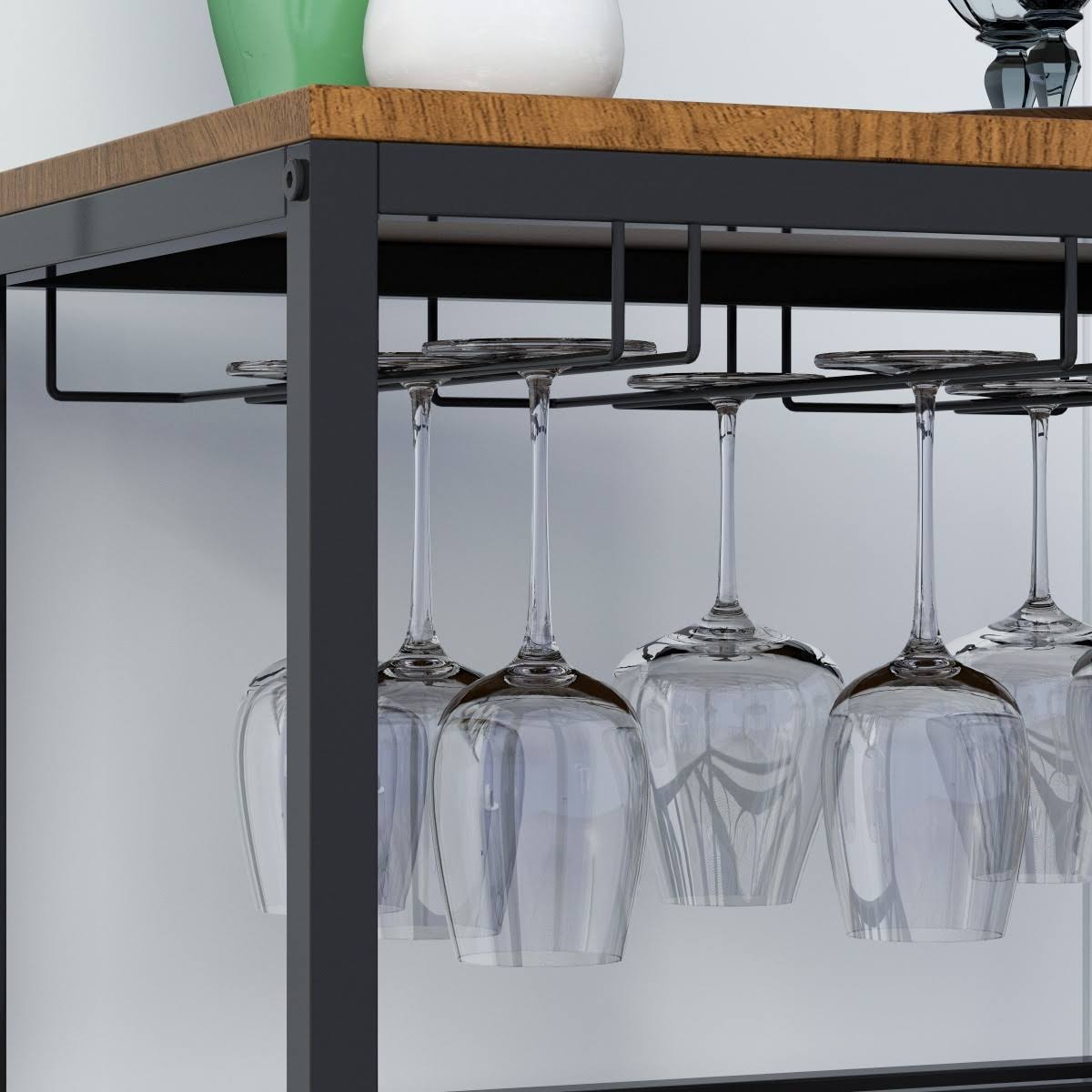 2-Tier Mobile Wine Bar Cart with Wine Rack and Glass Holder D439