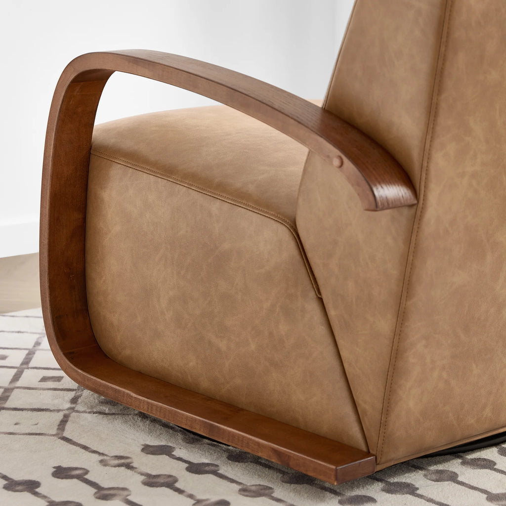Cognac Brown & Walnut Swivel Accent Chair with U-shaped Wood Arm L198703