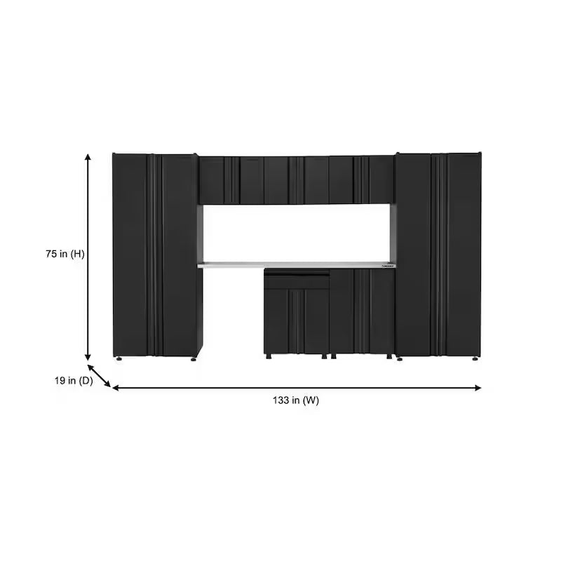 8 Piece Welded Steel Garage Storage System in Black C91815