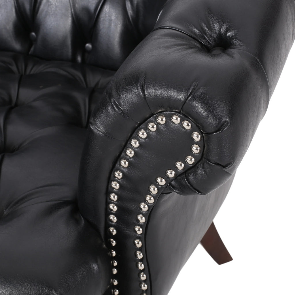 Midnight Black Leather Tufted Loveseat E217