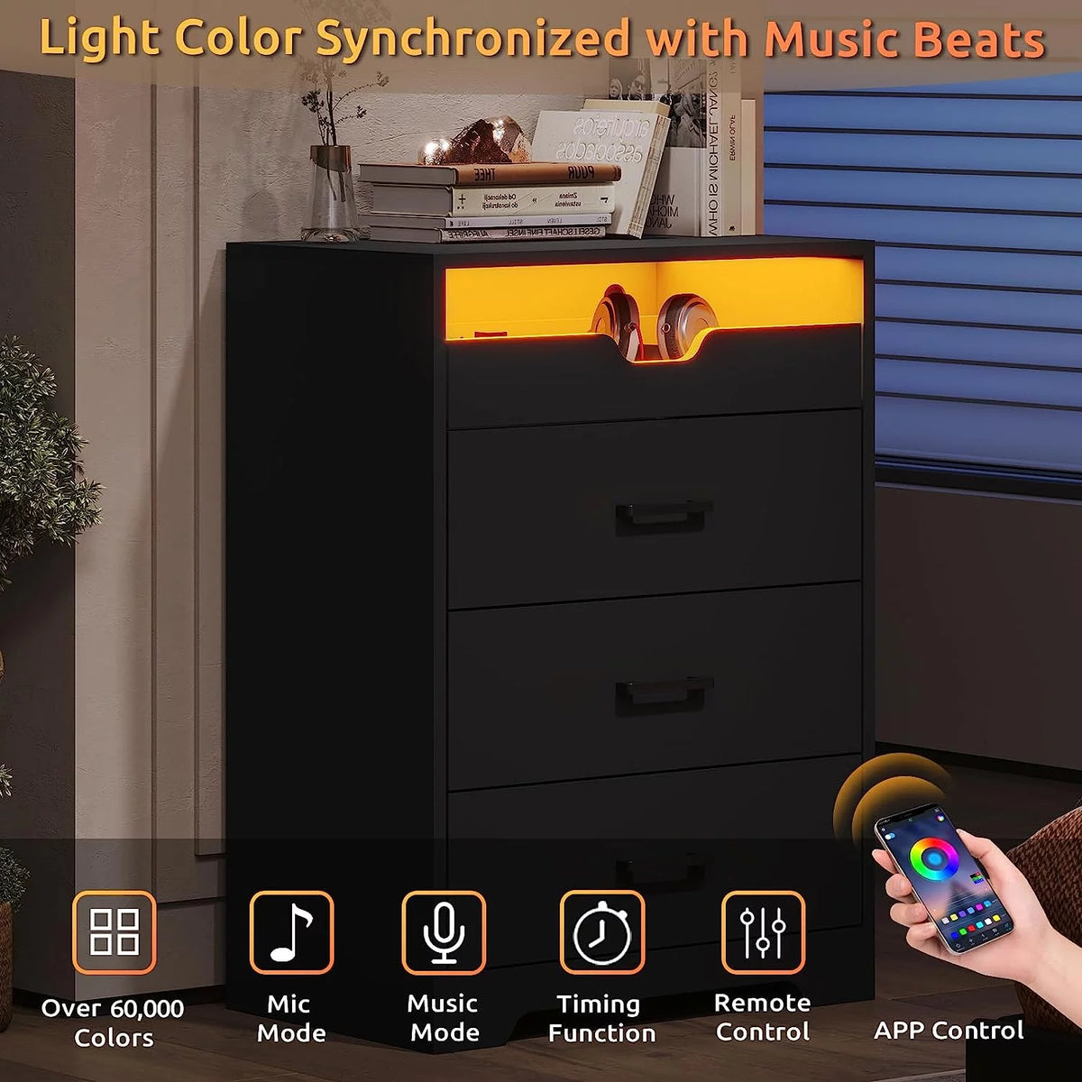 3 Drawers Black Dresser with LED Lights P2239
