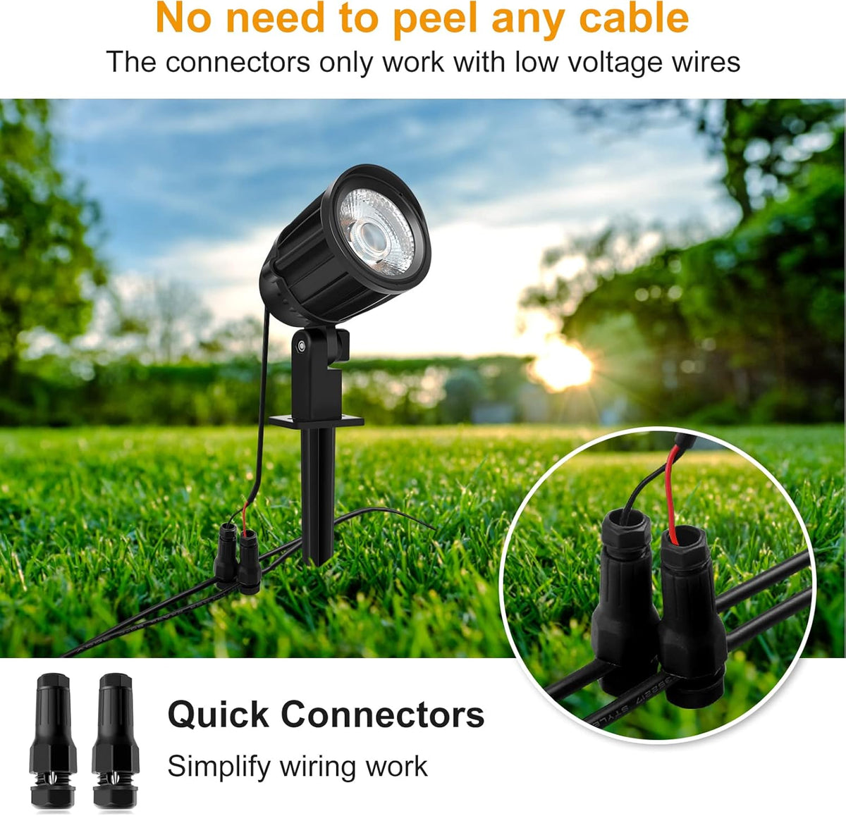 10 Pack LED Landscape Lights with Connectors, 12V 24V IP66 Waterproof Low Voltage 3000K Warm White Outdoor Spotlights with Spike Stand P2496