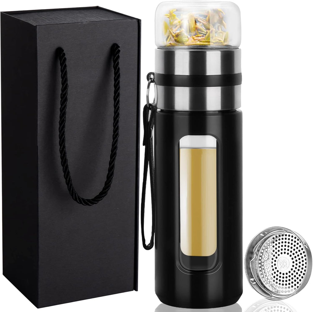 Glass Tea Infuser Bottle Double Wall Borosilicate Travel Tumbler Mug with Strainer T7112