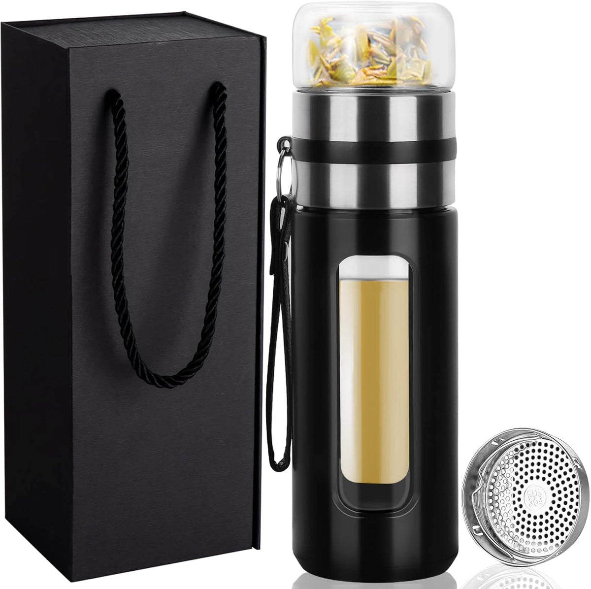 Glass Tea Infuser Bottle Double Wall Borosilicate Travel Tumbler Mug with Strainer T7112